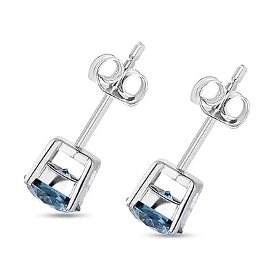 Luxuriant Lab Grown Blue Diamond (IR) (SI) 1.40 ctw Stud Earrings in Platinum Over Sterling Silver