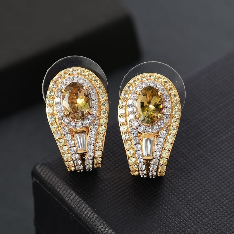 D'Joy Golden Tanzanite and Multi Gemstone 4.90 ctw Eternal Elegance Earrings in 18K Vermeil Yellow Gold Over Sterling Silver