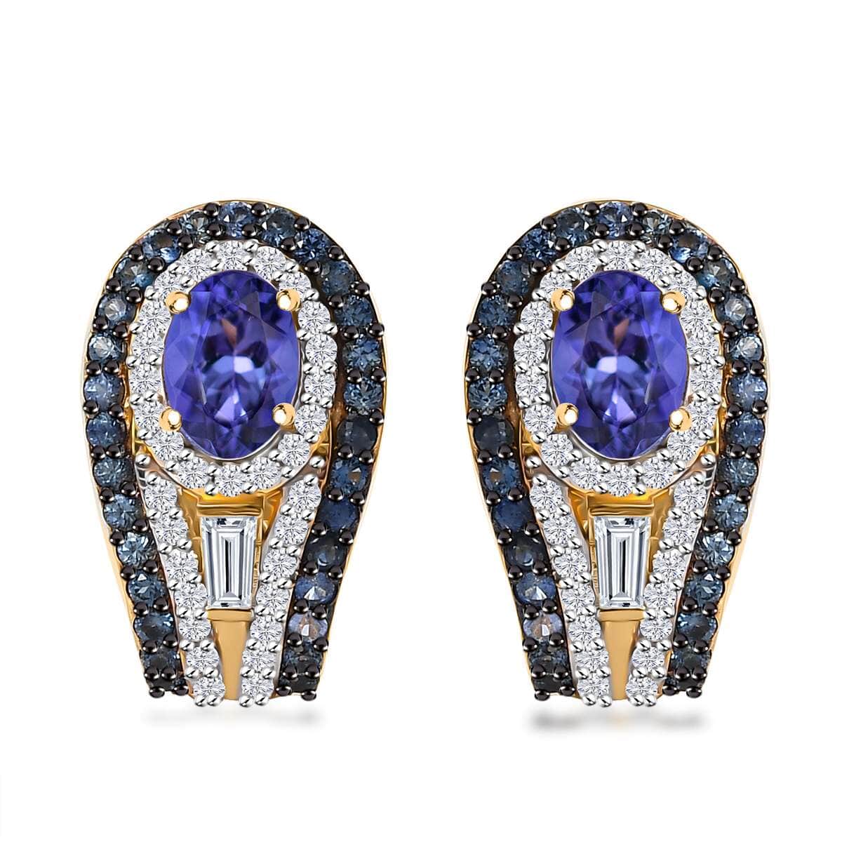 Doorbuster Premium Tanzanite and Multi Gemstone 3.50 ctw Eternal Elegance Earrings in 18K Vermeil Yellow Gold Over Sterling Silver image number 0