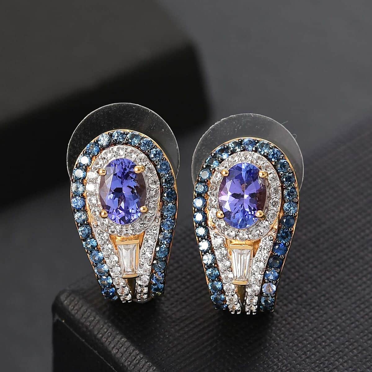 Doorbuster Premium Tanzanite and Multi Gemstone 3.50 ctw Eternal Elegance Earrings in 18K Vermeil Yellow Gold Over Sterling Silver image number 1