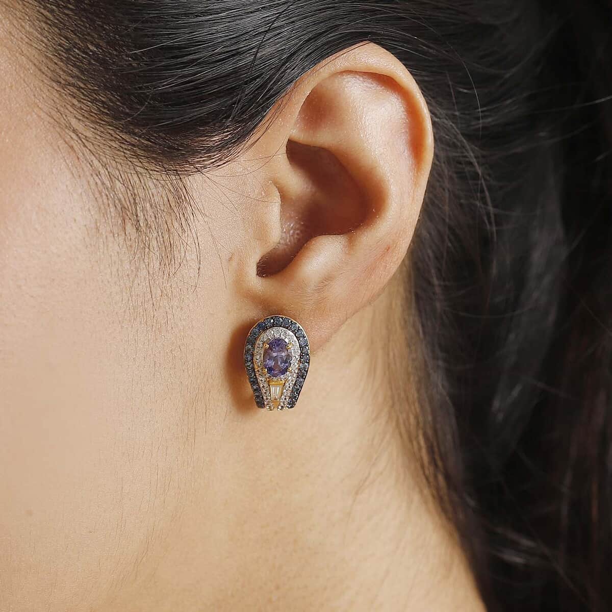 Doorbuster Premium Tanzanite and Multi Gemstone 3.50 ctw Eternal Elegance Earrings in 18K Vermeil Yellow Gold Over Sterling Silver image number 2