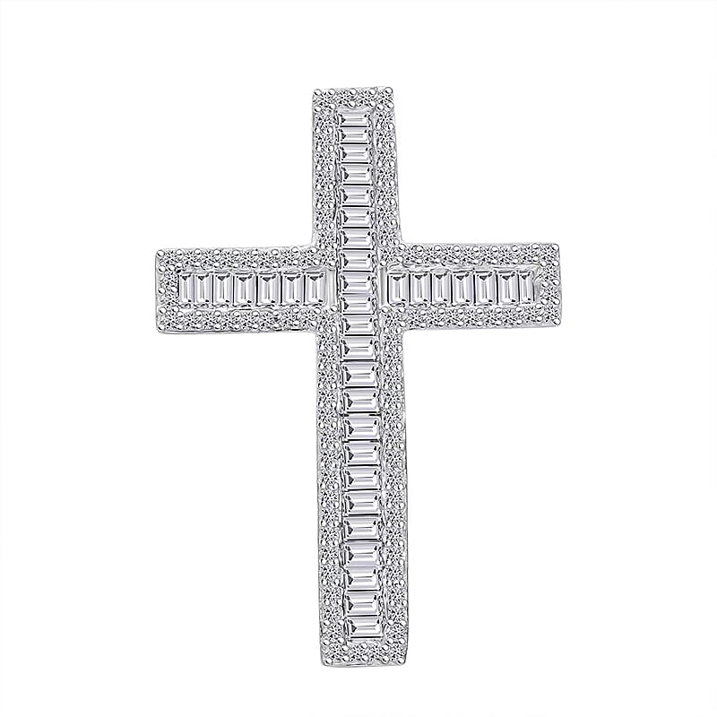 Luxuriant Lab Grown Diamond G-H SI 1.00 ctw Cross Pendant without Chain in Platinum Over Sterling Silver