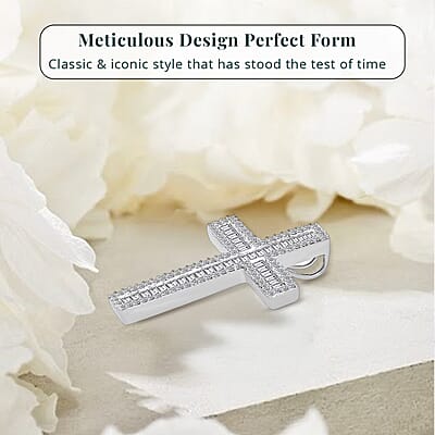 Luxuriant Lab Grown Diamond G-H SI 1.00 ctw Cross Pendant without Chain in Platinum Over Sterling Silver
