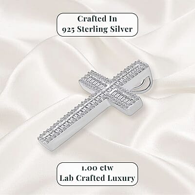 Luxuriant Lab Grown Diamond G-H SI 1.00 ctw Cross Pendant without Chain in Platinum Over Sterling Silver