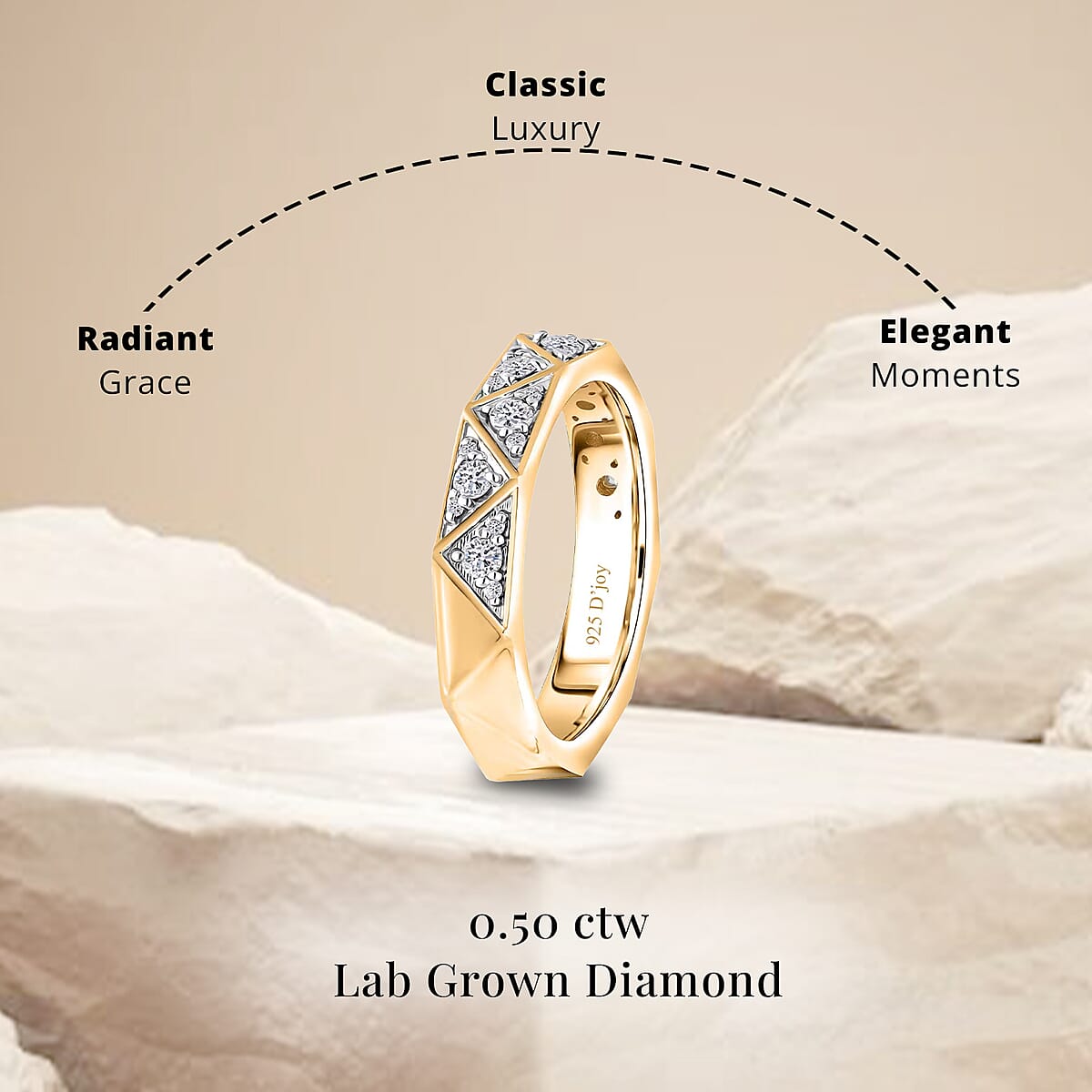 Luxuriant Lab Grown Diamond G-H SI 0.50 ctw Band Ring in Vermeil Yellow Gold Over Sterling Silver (Size 10.0) (Del. In 10-12 Days) image number 4