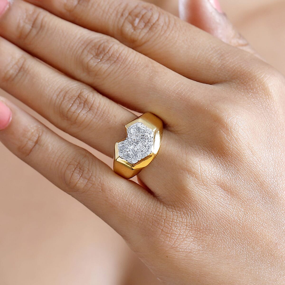 GP Special Amore for Royal Art Deco Diamond 0.50 ctw Ring in 18K Vermeil Yellow Gold Over Sterling Silver (Size 6.0) image number 2