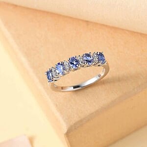 Tanzanite and White Zircon 1.00 ctw Ring in Platinum Over Sterling Silver (Size 6.5)