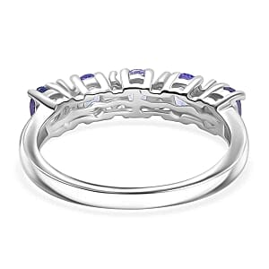 Tanzanite and White Zircon 1.00 ctw Ring in Platinum Over Sterling Silver (Size 6.5)