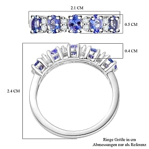 Tanzanite and White Zircon 1.00 ctw Ring in Platinum Over Sterling Silver (Size 6.5)