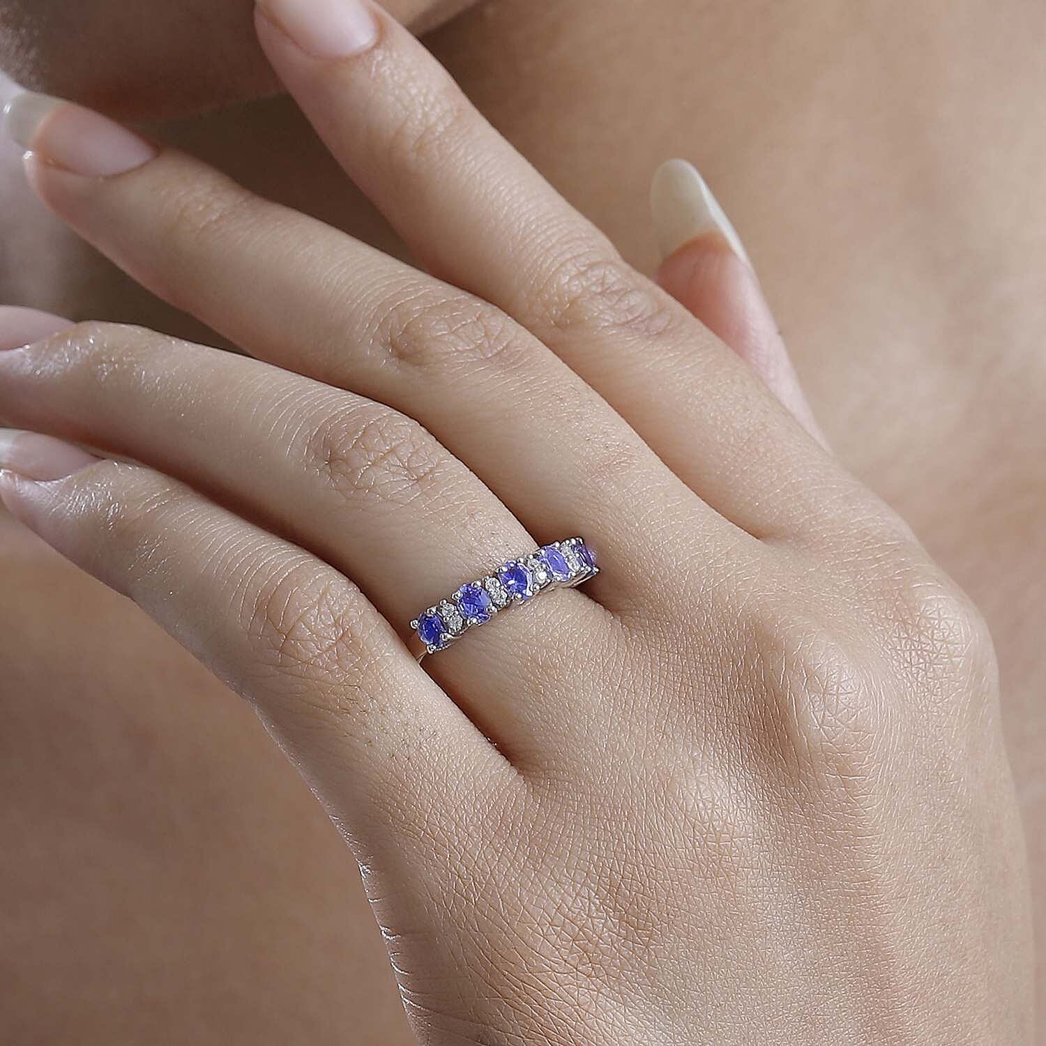 Tanzanite and White Zircon 1.00 ctw Ring in Platinum Over Sterling Silver (Size 8.0)