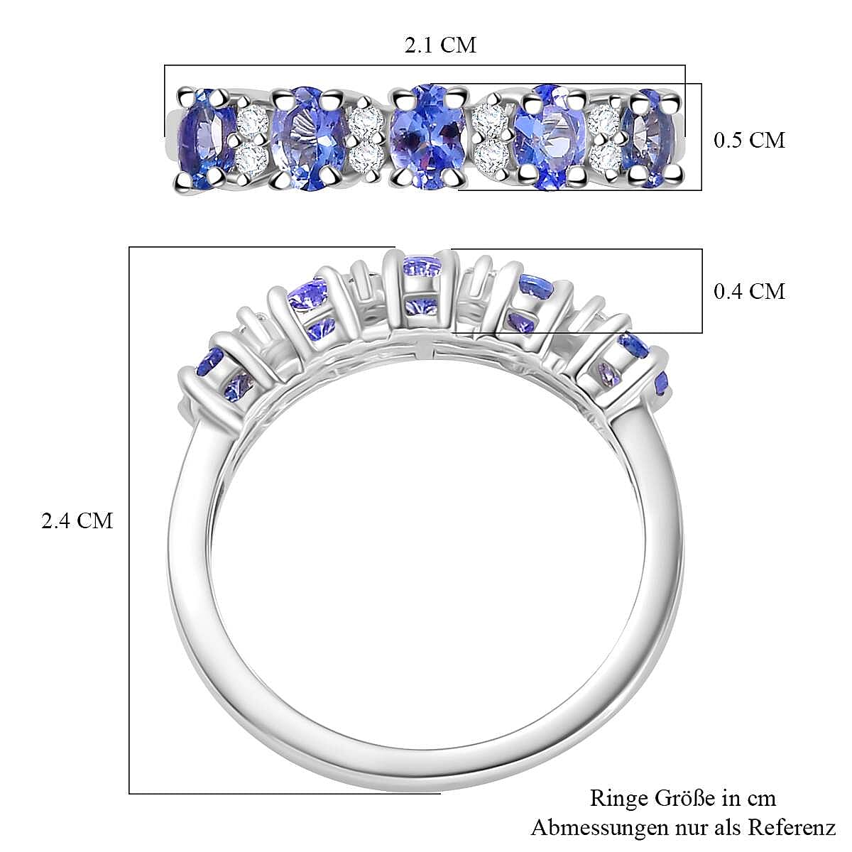 Tanzanite and White Zircon 1.00 ctw Ring in Platinum Over Sterling Silver (Size 8.0)