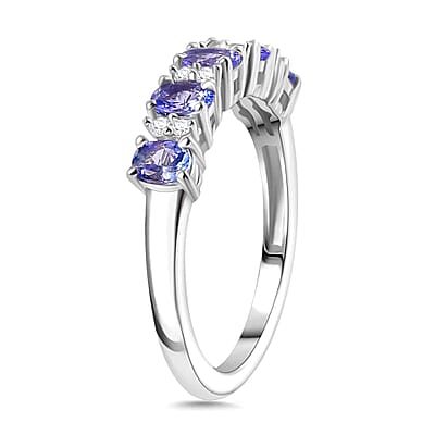 Tanzanite and White Zircon 1.00 ctw Ring in Platinum Over Sterling Silver (Size 10.0)