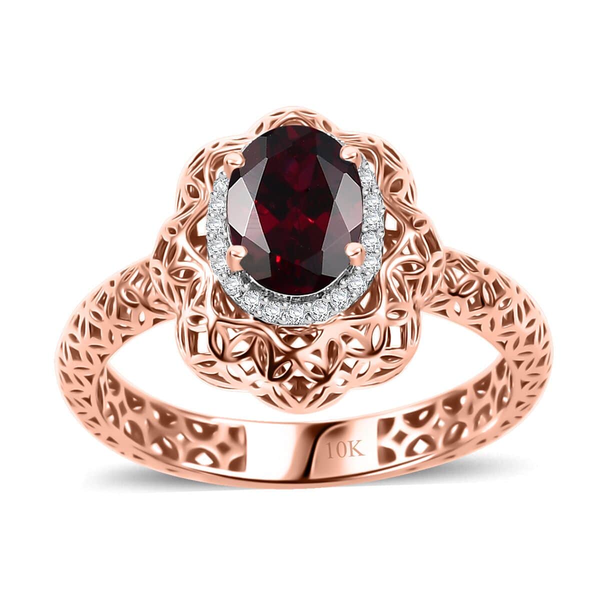 Mirage Collection Luxoro Premium Anthill Garnet and G-H I3 Diamond 1.60 ctw Ring in 10K Rose Gold (Size 10.0) image number 0