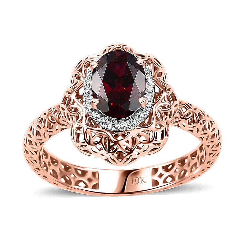 Mirage Collection Luxoro Premium Anthill Garnet and G-H I3 Diamond 1.60 ctw Ring in 10K Rose Gold (Size 10.0)