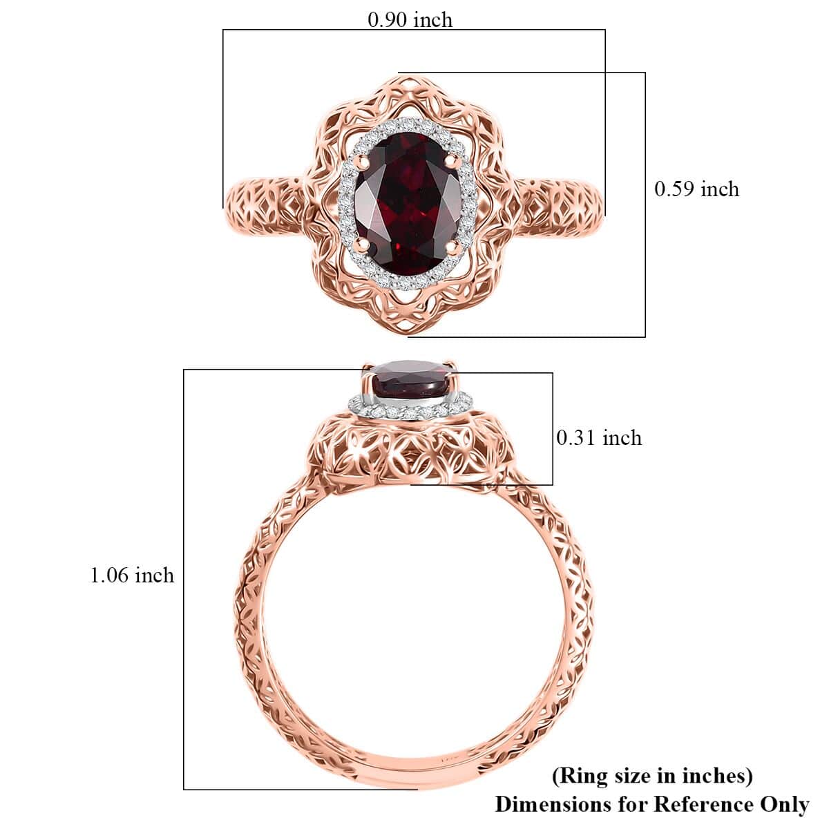 Mirage Collection Luxoro Premium Anthill Garnet and G-H I3 Diamond 1.60 ctw Ring in 10K Rose Gold (Size 10.0) image number 5