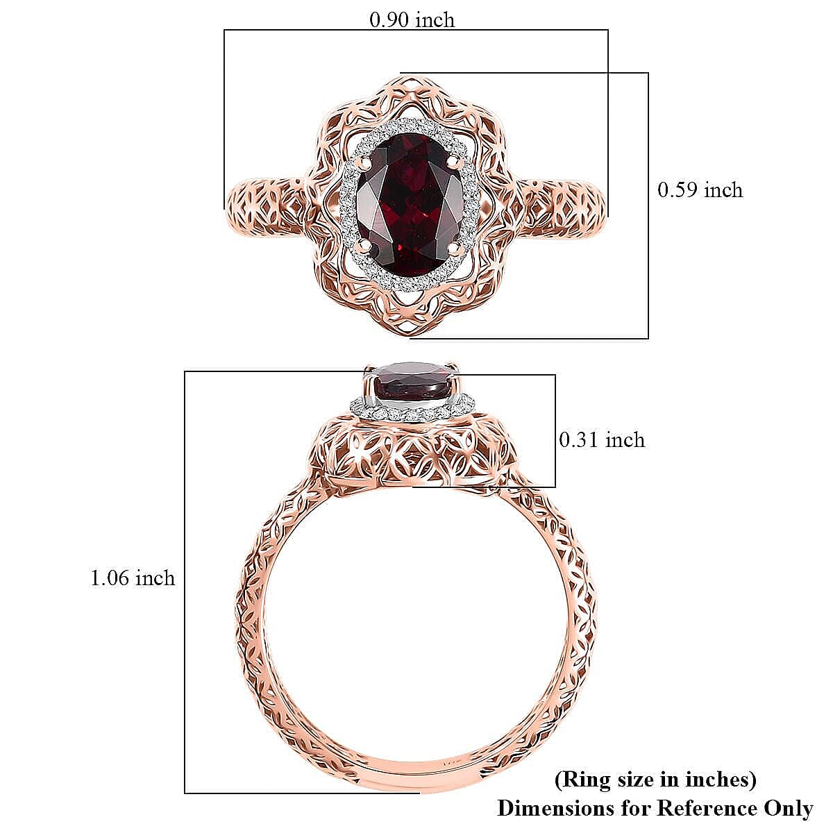 Mirage Collection Luxoro Premium Anthill Garnet and G-H I3 Diamond 1.60 ctw Ring in 10K Rose Gold (Size 6.5) image number 5