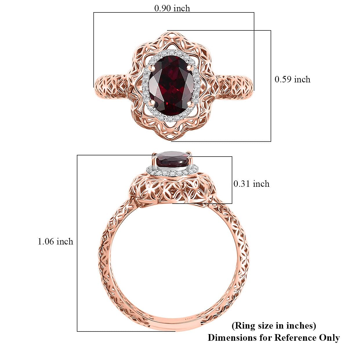 Mirage Collection Luxoro Premium Anthill Garnet and G-H I3 Diamond 1.60 ctw Ring in 10K Rose Gold (Size 7.0) image number 5