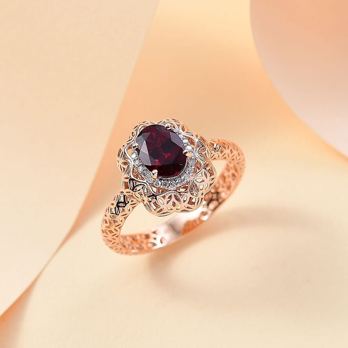 Mirage Collection Luxoro Premium Anthill Garnet and G-H I3 Diamond 1.60 ctw Ring in 10K Rose Gold (Size 8.0) image number 1