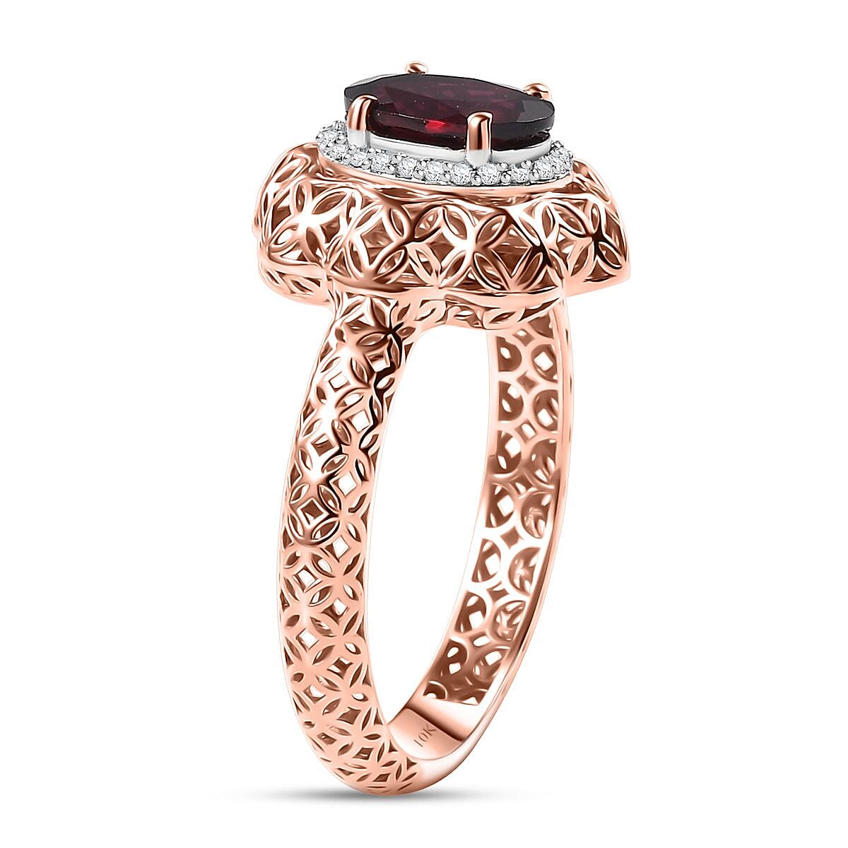 Mirage Collection Luxoro Premium Anthill Garnet and G-H I3 Diamond 1.60 ctw Ring in 10K Rose Gold (Size 8.0) image number 3