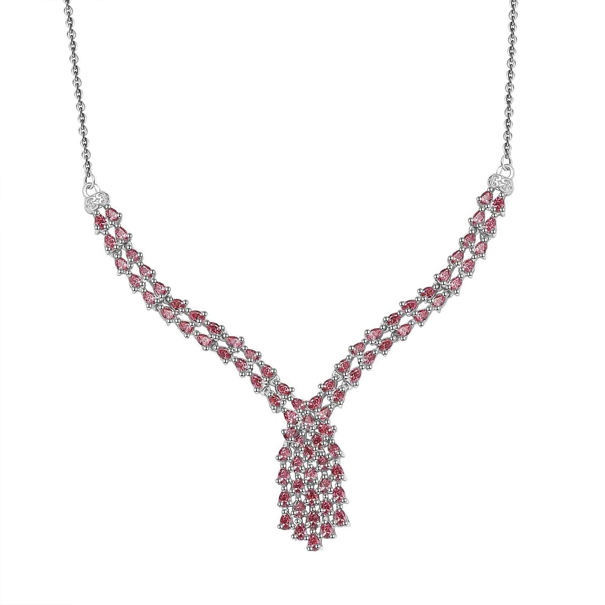 J Francis Embellished with Fancy Pink Zirconia by Swarovski 6.25 ctw Waterfall Necklace in Rhodium Over Sterling Silver 18 Inches image number 0