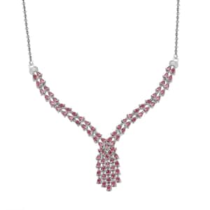 J Francis Embellished with Fancy Pink Zirconia by Swarovski 6.25 ctw Waterfall Necklace in Rhodium Over Sterling Silver 18 Inches