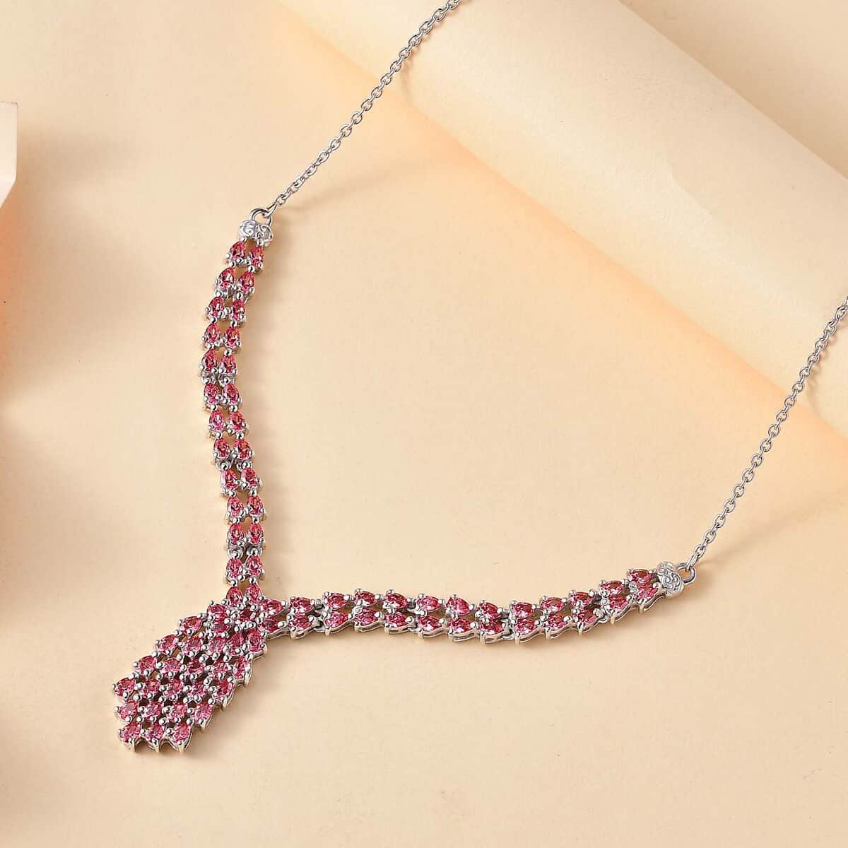 J Francis Embellished with Fancy Pink Zirconia by Swarovski 6.25 ctw Waterfall Necklace in Rhodium Over Sterling Silver 18 Inches image number 1