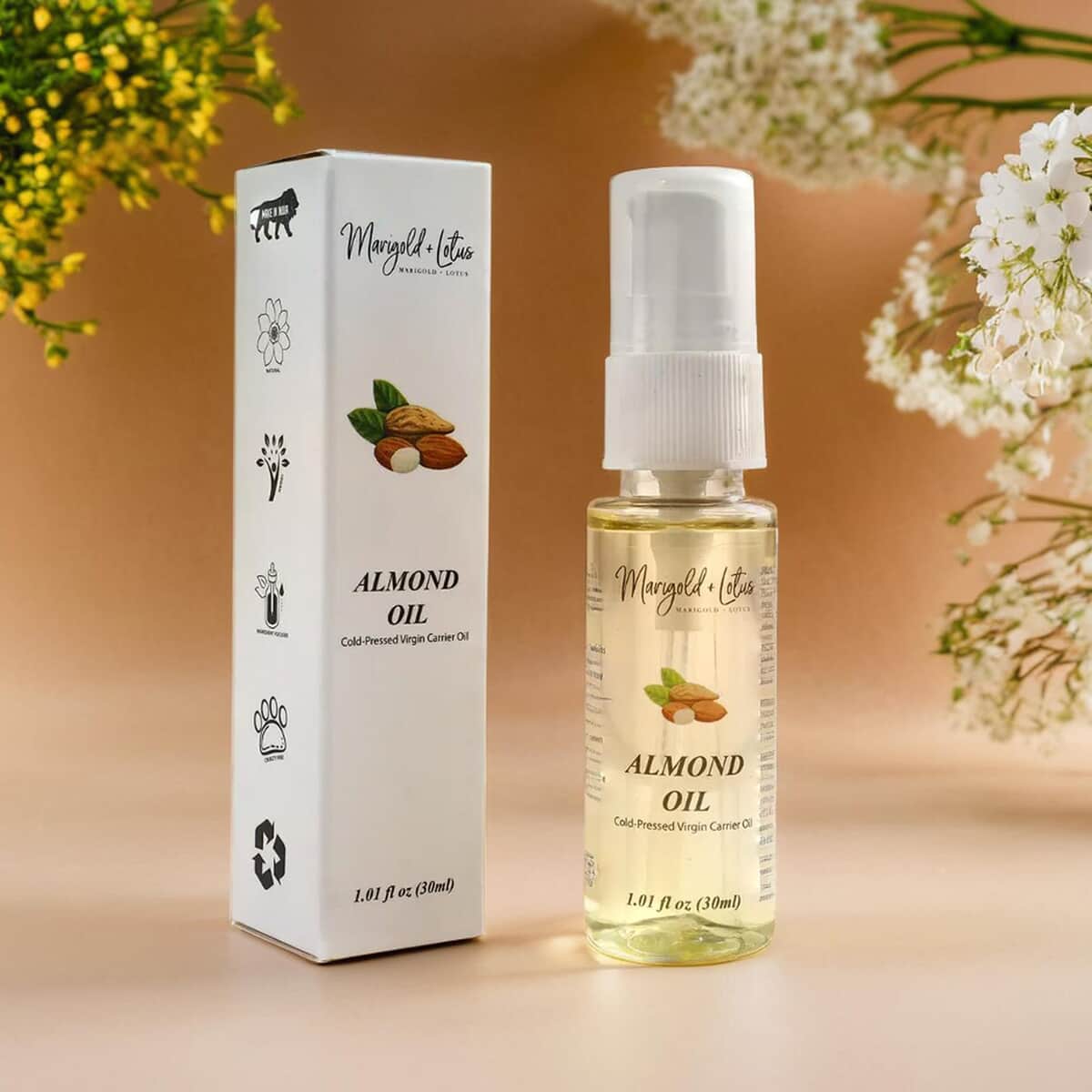 Ankur's Treasure Chest Marigold and Lotus Cold-Pressed Virgin Carrier Almond Oil 1.01oz image number 1