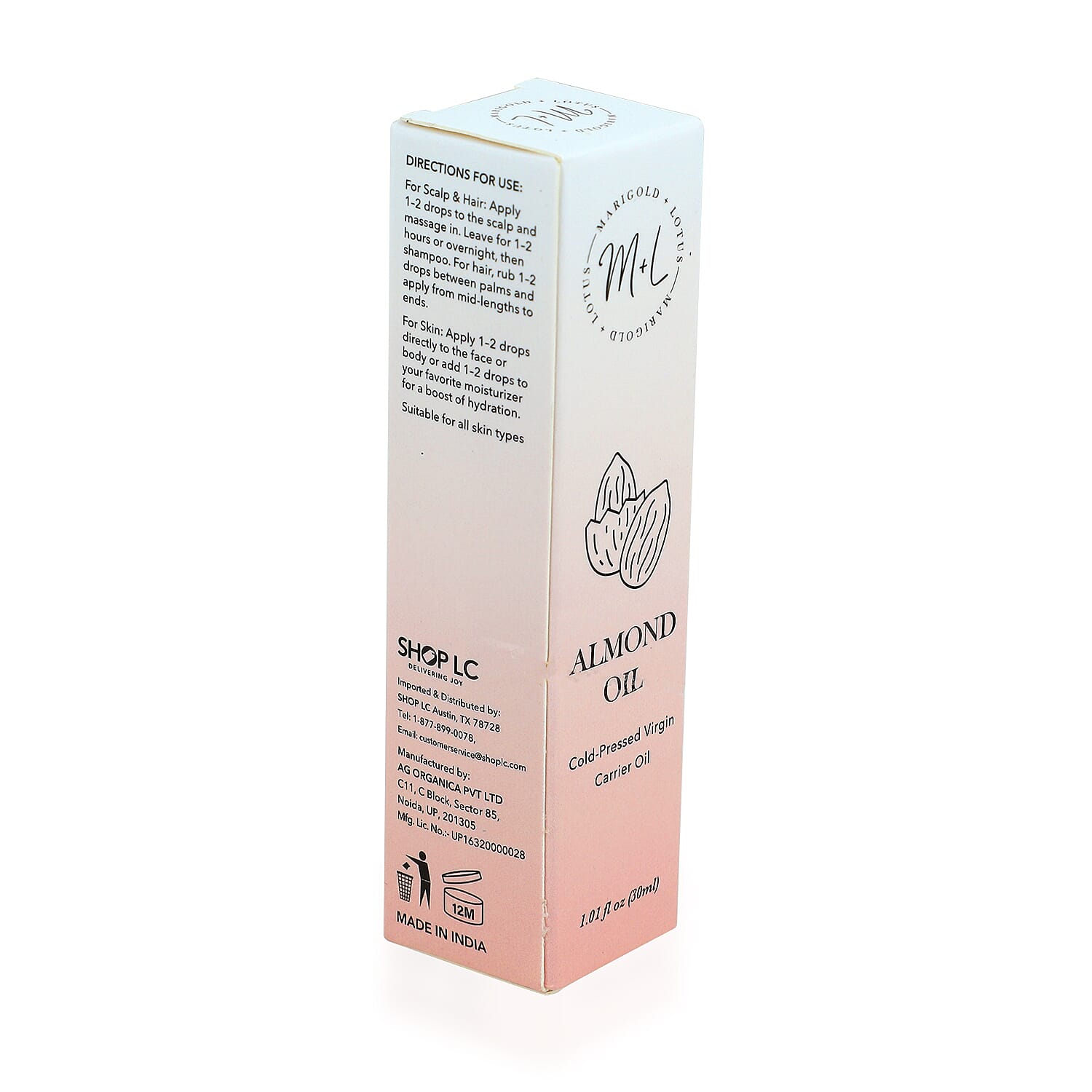 Marigold and Lotus Cold-Pressed Virgin Carrier Almond Oil 1.01oz