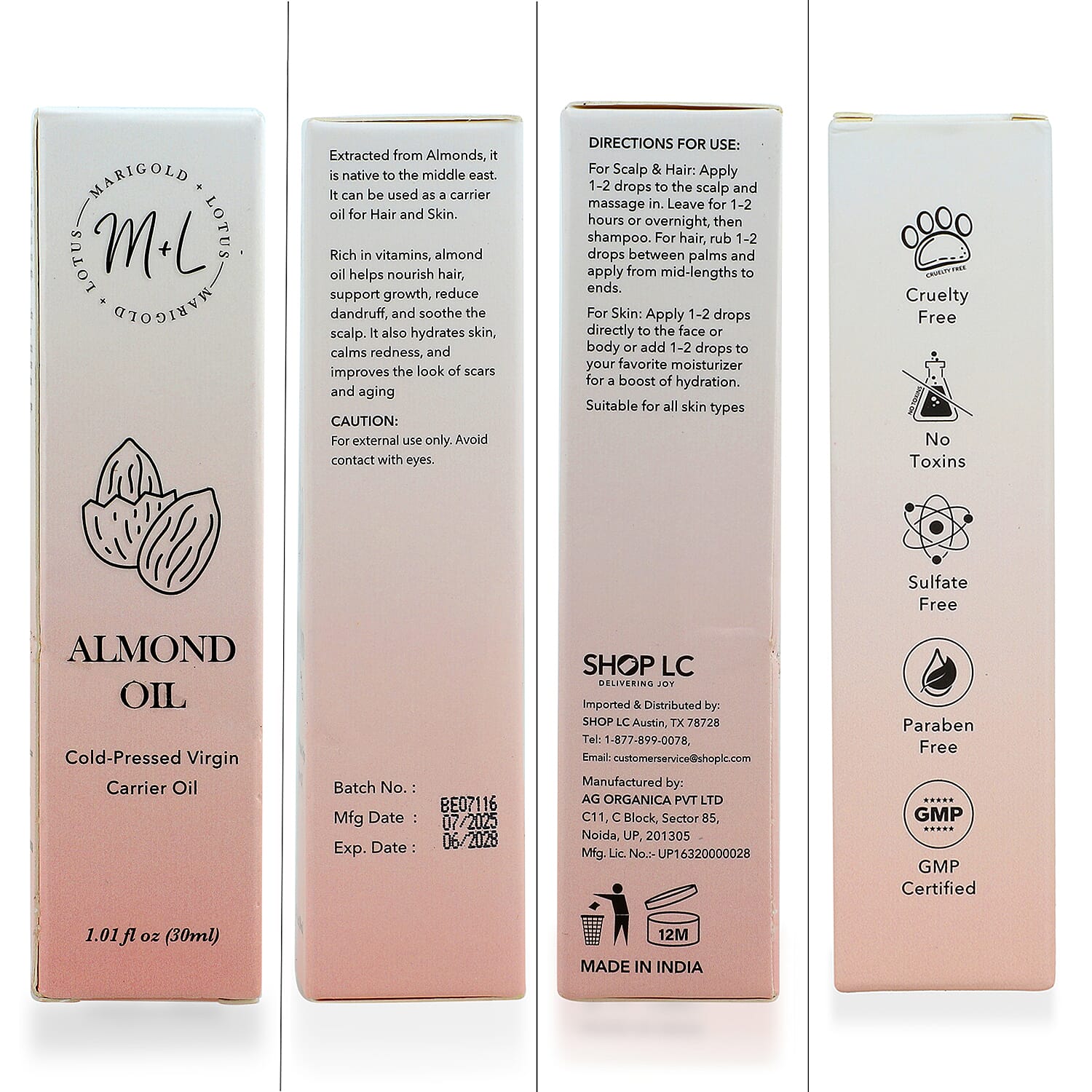 Marigold and Lotus Cold-Pressed Virgin Carrier Almond Oil 1.01oz