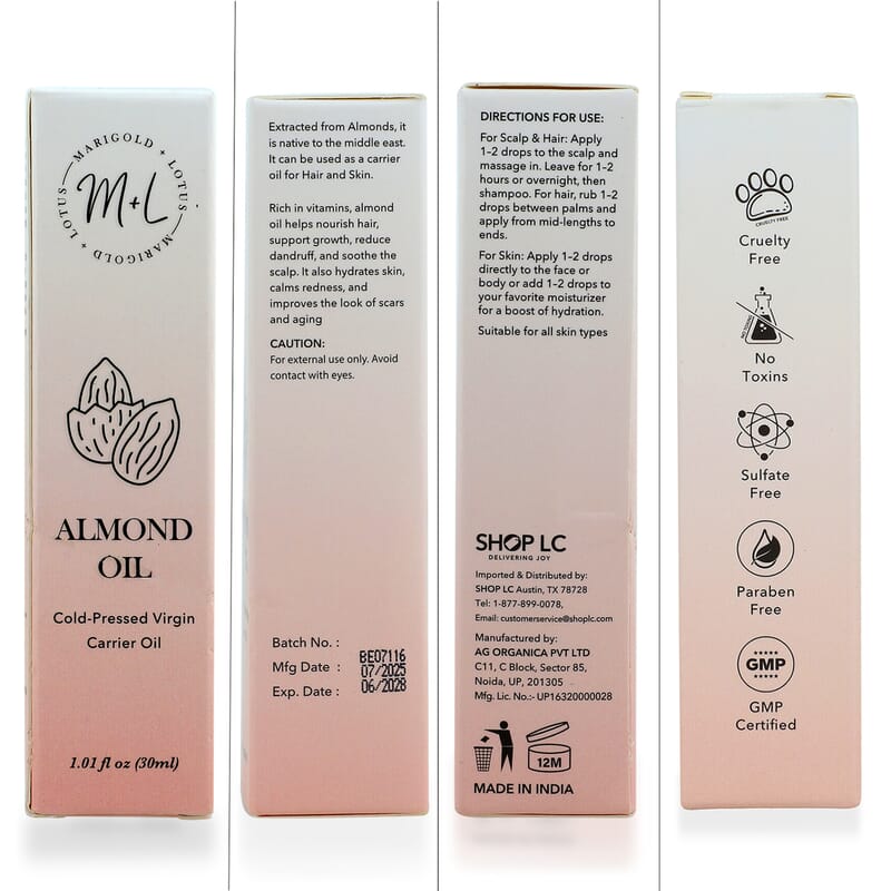 Marigold and Lotus Cold-Pressed Virgin Carrier Almond Oil 1.01oz