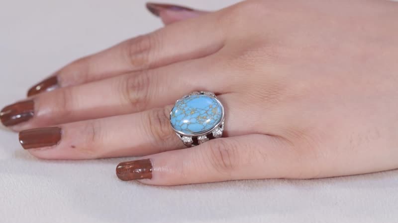 Mojave Blue Turquoise Solitaire Ring in Stainless Steel (Size 10.0) 9.40 ctw