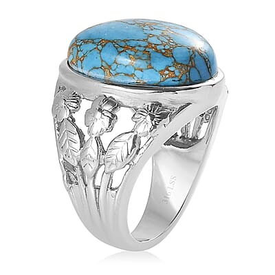 Mojave Blue Turquoise 9.40 ctw Solitaire Ring in Stainless Steel (Size 5.0)