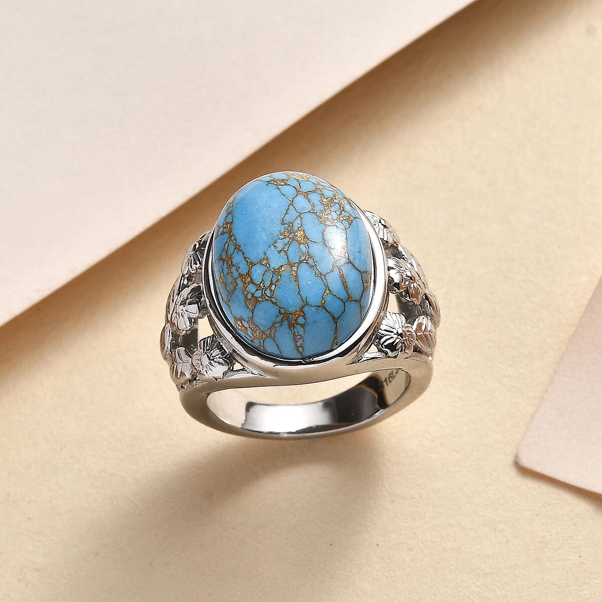 Mojave Blue Turquoise 9.40 ctw Solitaire Ring in Stainless Steel (Size 9.0)  image number 1