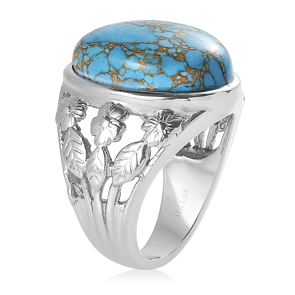 Mojave Blue Turquoise 9.40 ctw Solitaire Ring in Stainless Steel (Size 9.0)  image number 3