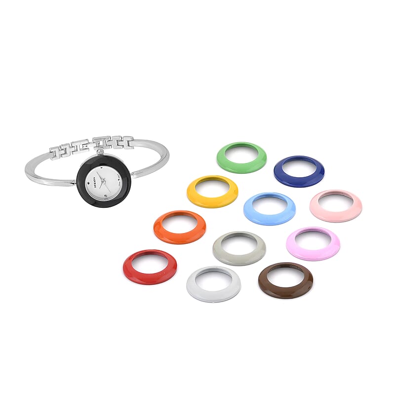 Strada Japanese Movement Watch with 12pcs Replacement Bezels in Silvertone (26.16mm)