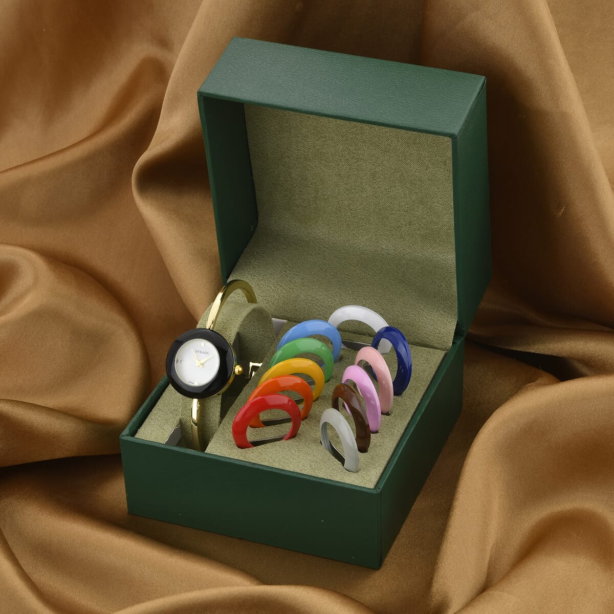 Strada Japanese Movement Watch with 12pcs Replacement Bezels in Goldtone (26.16mm) image number 1