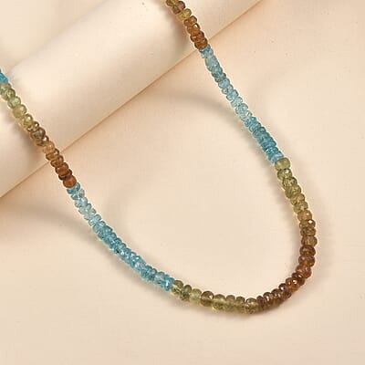 Colors of Apatite 100.00 ctw Beaded Necklace in Rhodium Over Sterling Silver 18-20 Inches