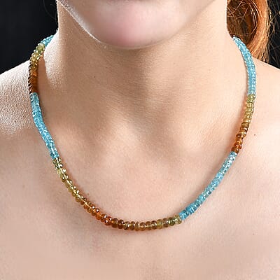 Colors of Apatite 100.00 ctw Beaded Necklace in Rhodium Over Sterling Silver 18-20 Inches