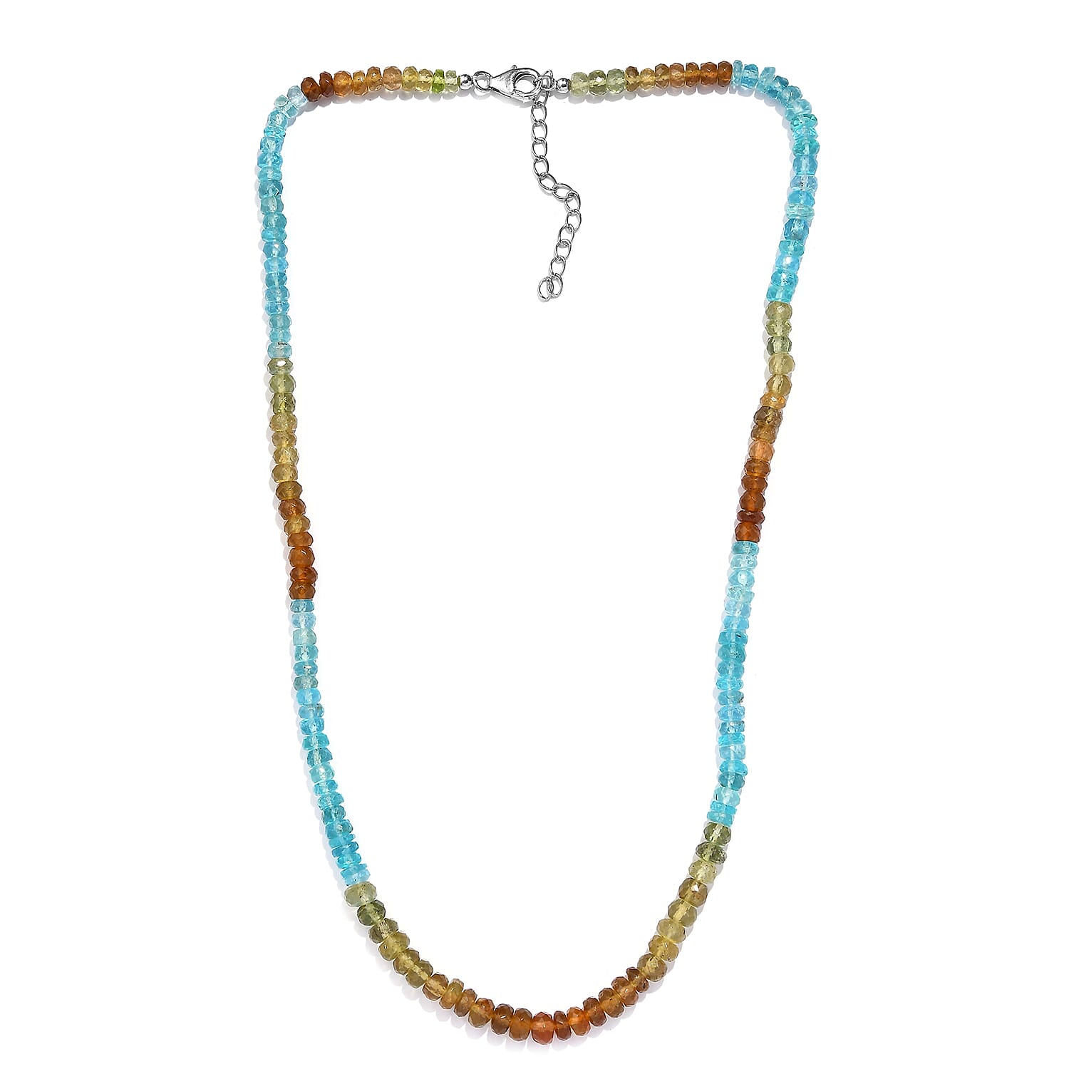 Colors of Apatite 100.00 ctw Beaded Necklace in Rhodium Over Sterling Silver 18-20 Inches