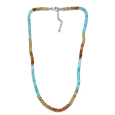 Colors of Apatite 100.00 ctw Beaded Necklace in Rhodium Over Sterling Silver 18-20 Inches