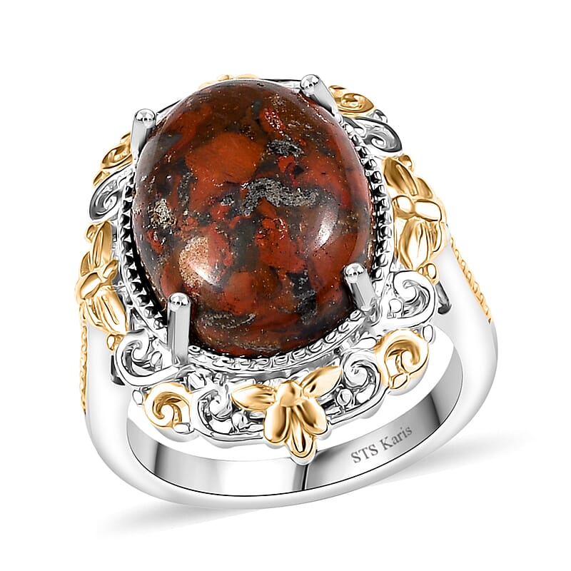 Karis Poppy Jasper 8.85 ctw Ring in 18K YG Plated and Platinum Bond (Size 10.0)