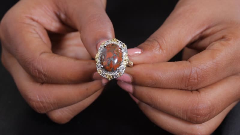 Karis Poppy Jasper 8.85 ctw Ring in 18K YG Plated and Platinum Bond (Size 10.0)
