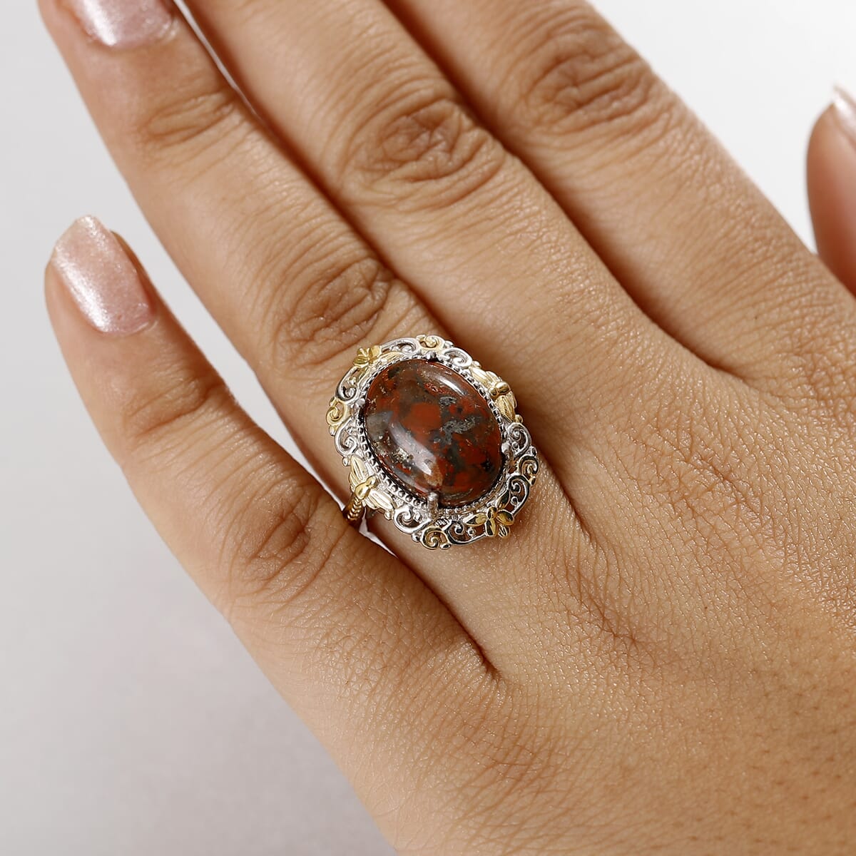 Karis Poppy Jasper 8.85 ctw Ring in 18K YG Plated and Platinum Bond (Size 10.0) image number 2