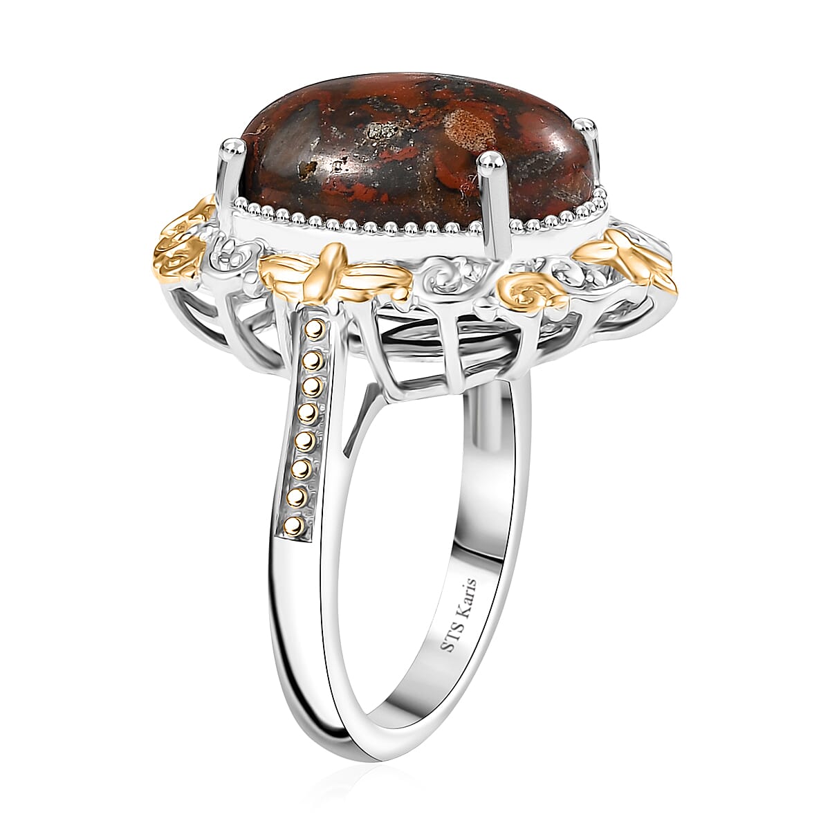 Karis Poppy Jasper 8.85 ctw Ring in 18K YG Plated and Platinum Bond (Size 10.0)