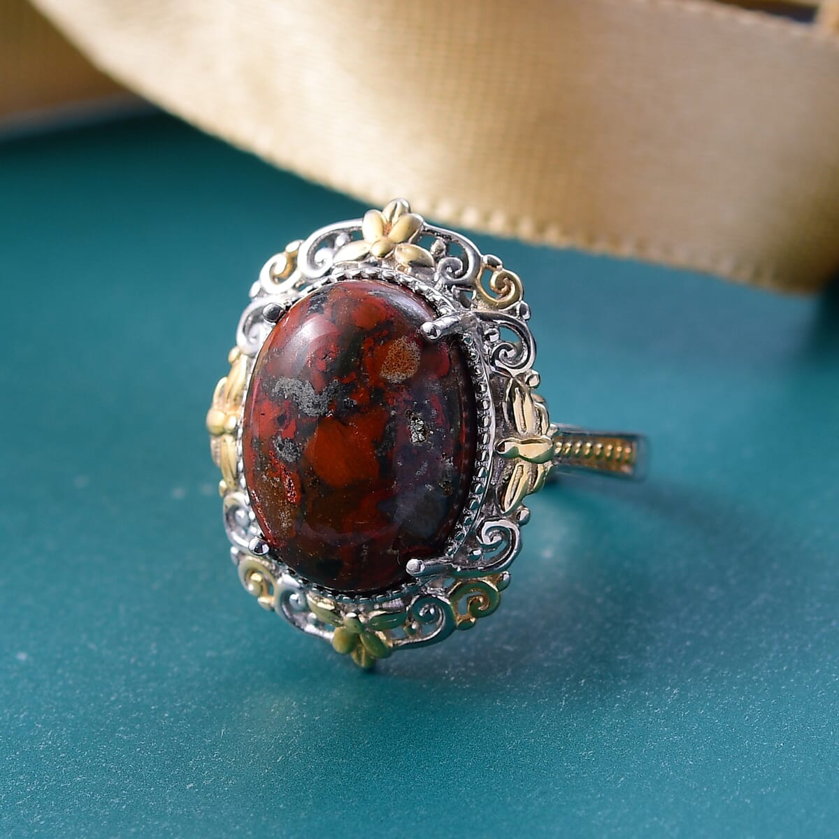 Karis Poppy Jasper 8.85 ctw Ring in 18K YG Plated and Platinum Bond (Size 6.0) image number 1