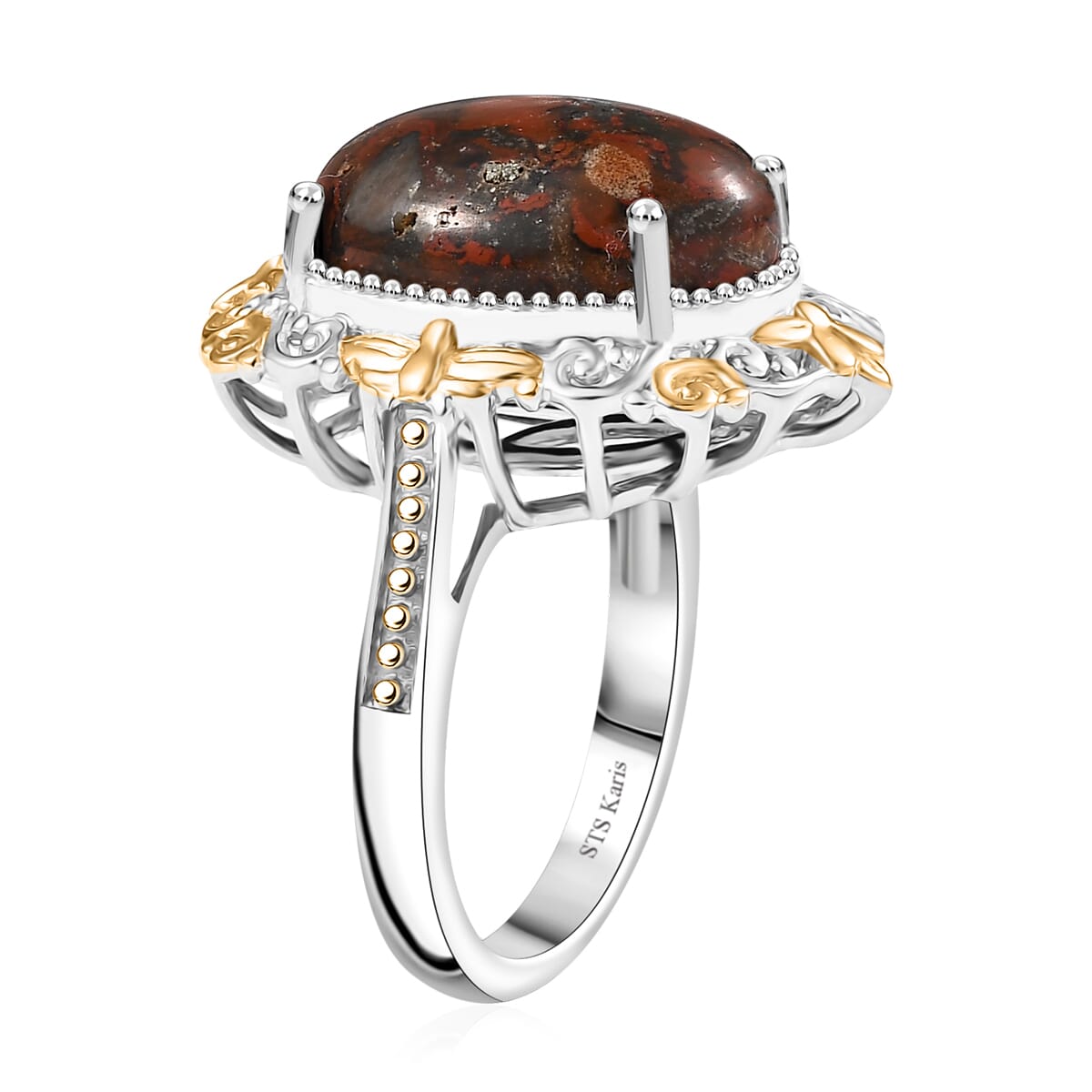 Karis Poppy Jasper 8.85 ctw Ring in 18K YG Plated and Platinum Bond (Size 6.0) image number 3