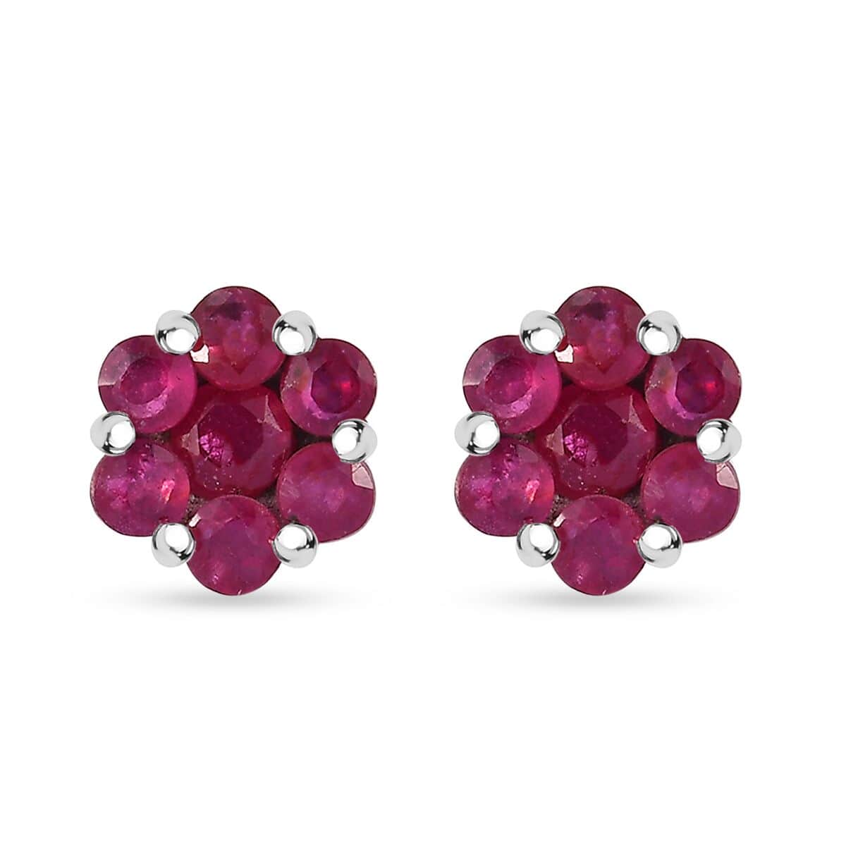 Niassa Ruby (FF) 1.65 ctw Floral Earrings in Rhodium Over Sterling Silver image number 0