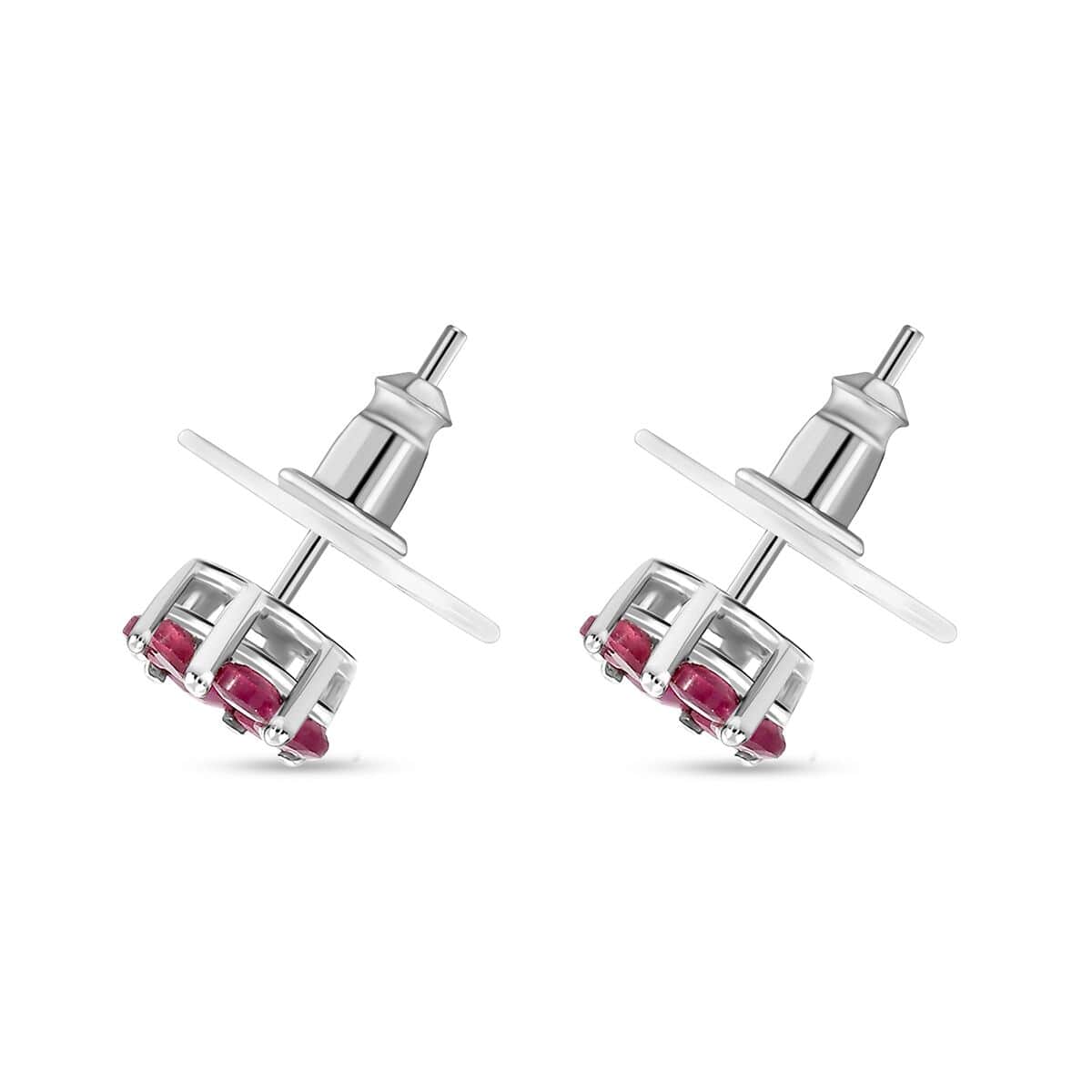 Niassa Ruby (FF) 1.65 ctw Floral Earrings in Rhodium Over Sterling Silver image number 3