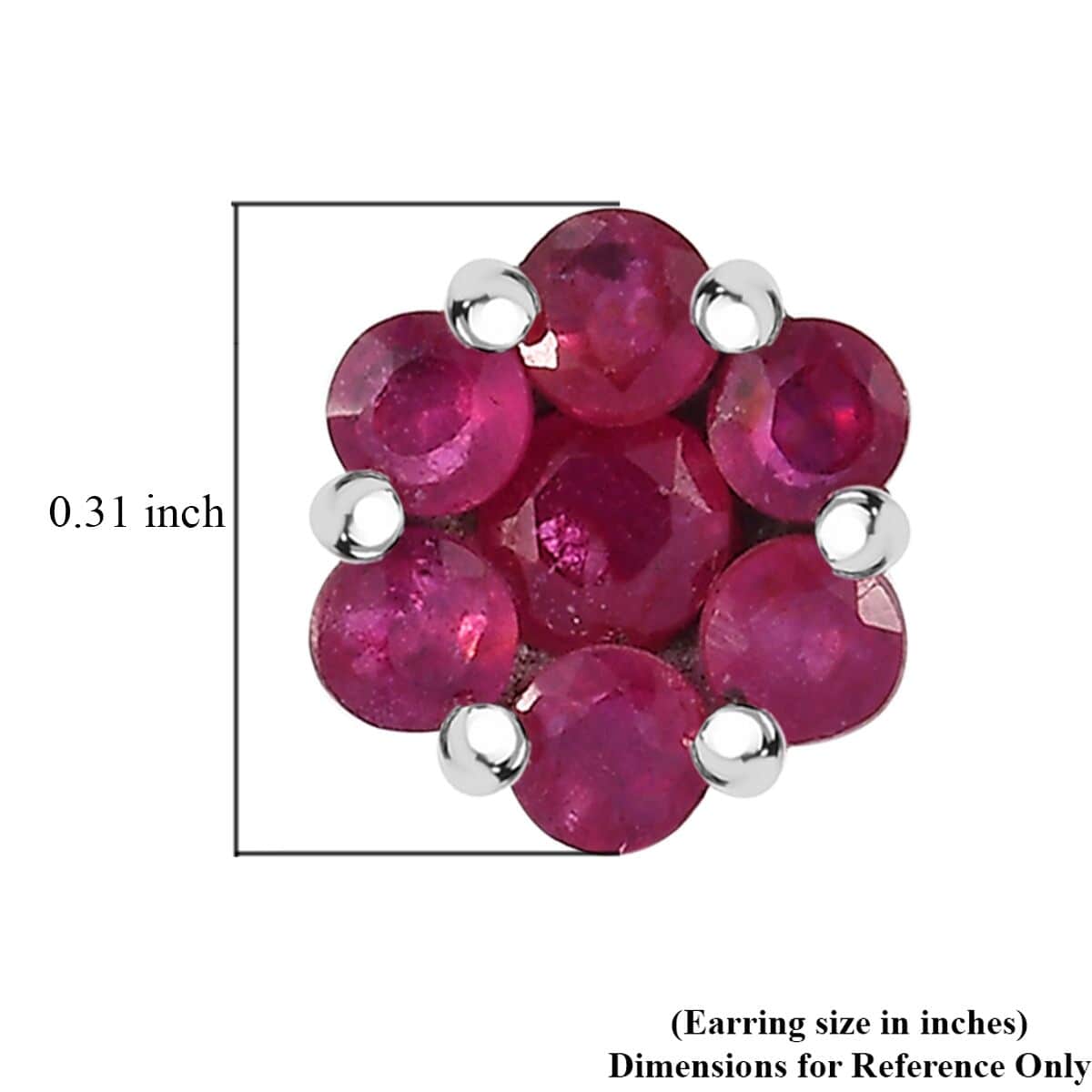 Niassa Ruby (FF) 1.65 ctw Floral Earrings in Rhodium Over Sterling Silver image number 4