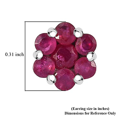 D'Joy Niassa Ruby (FF) 1.65 ctw Floral Earrings in Rhodium Over Sterling Silver